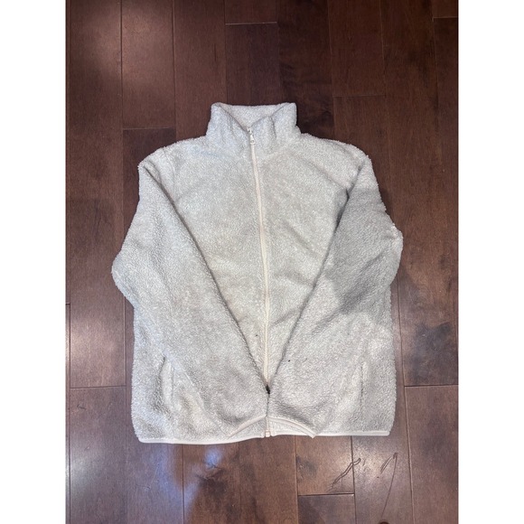 Jackets & Blazers - Cream Full Zip Fleece Jacket Mock Neck High Pile Plush Ivory Sweater Coat